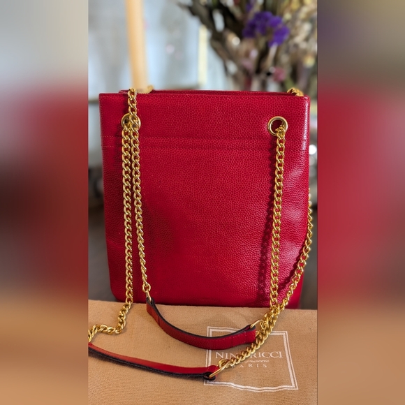 Nina Ricci‎ Paris calf Skin Leather Bag with Gold Chain - Picture 5 of 11